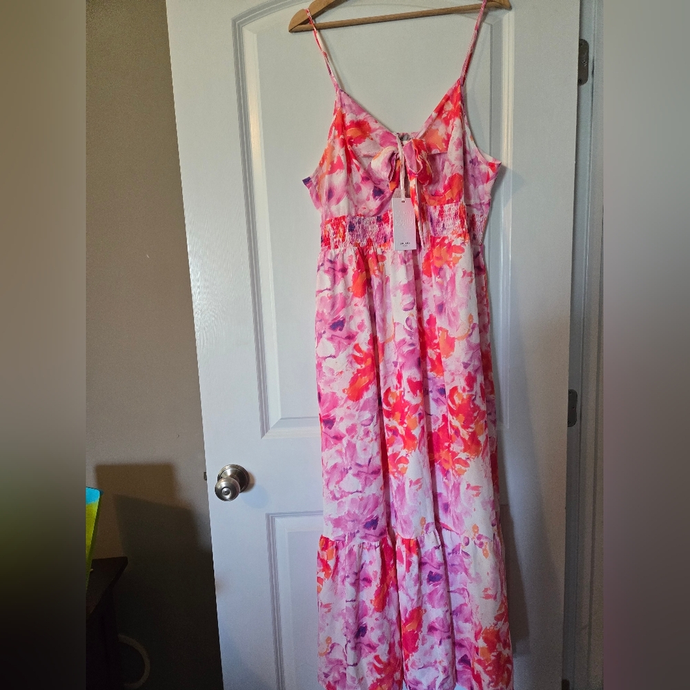 Grace Karin Pink and Orange Floral Maxi Dress